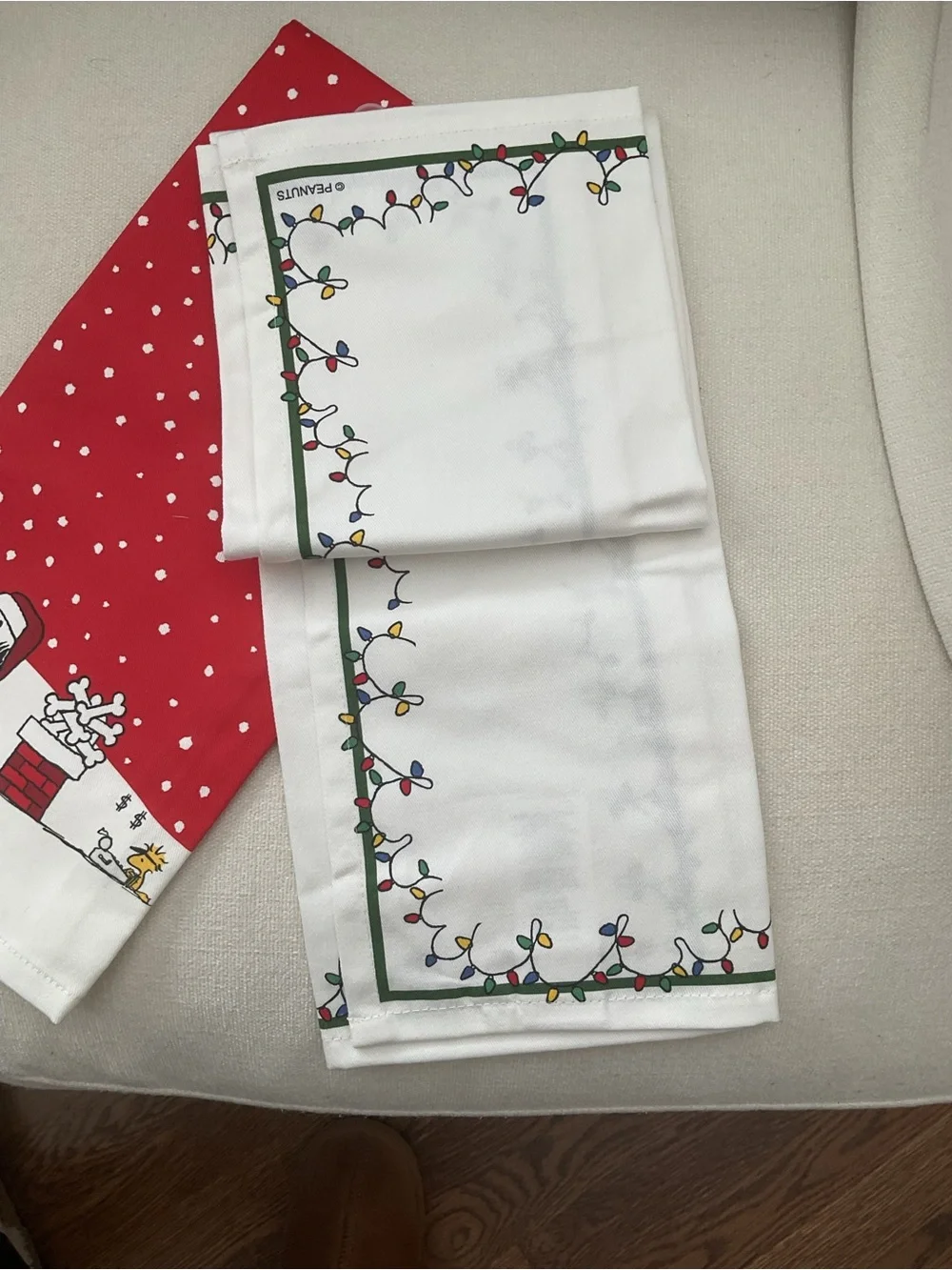 William Sonoma Peanuts Red and White Holiday dish towels
